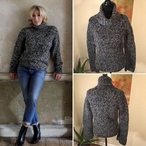 EXPRESS DARK GRAY BLACK HANDKNIT COWLNECK SWEATER